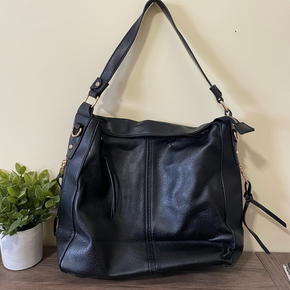 Black faux leather Realer hobo bag